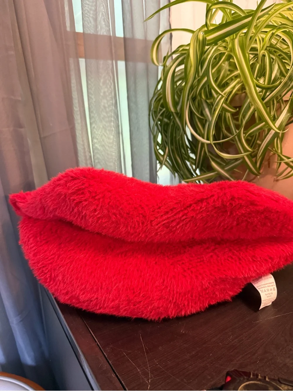 Red Plush Lip Pillow Decorative Accent